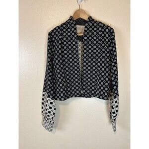 Ace & Jig S Jacket Tapestry Quilted Black White Boho Cardigan Floral Boho